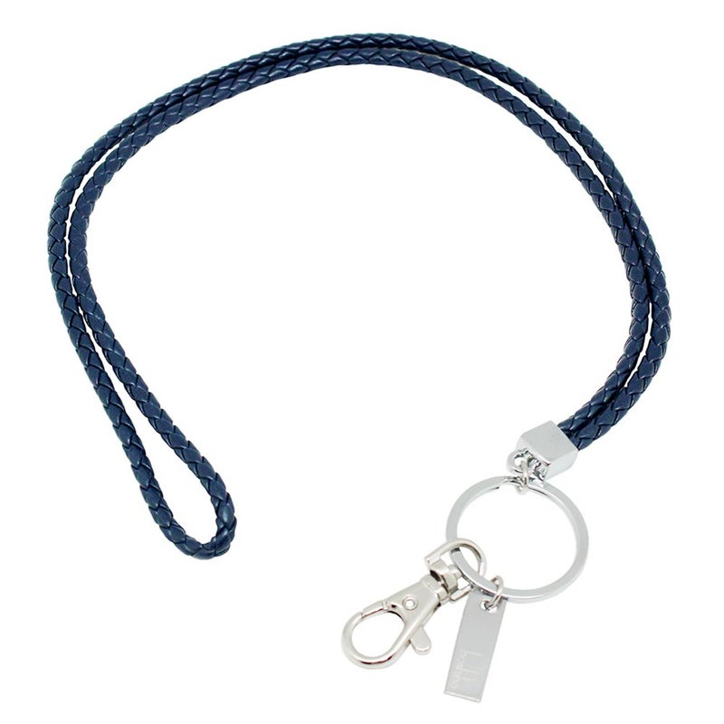 boshiho Office Lanyard, PU Leather Necklace Lanyard with Strong Clip and Keychain for Keys, ID Badge Holder, USB or Cell Phone (Blue) - Image 1